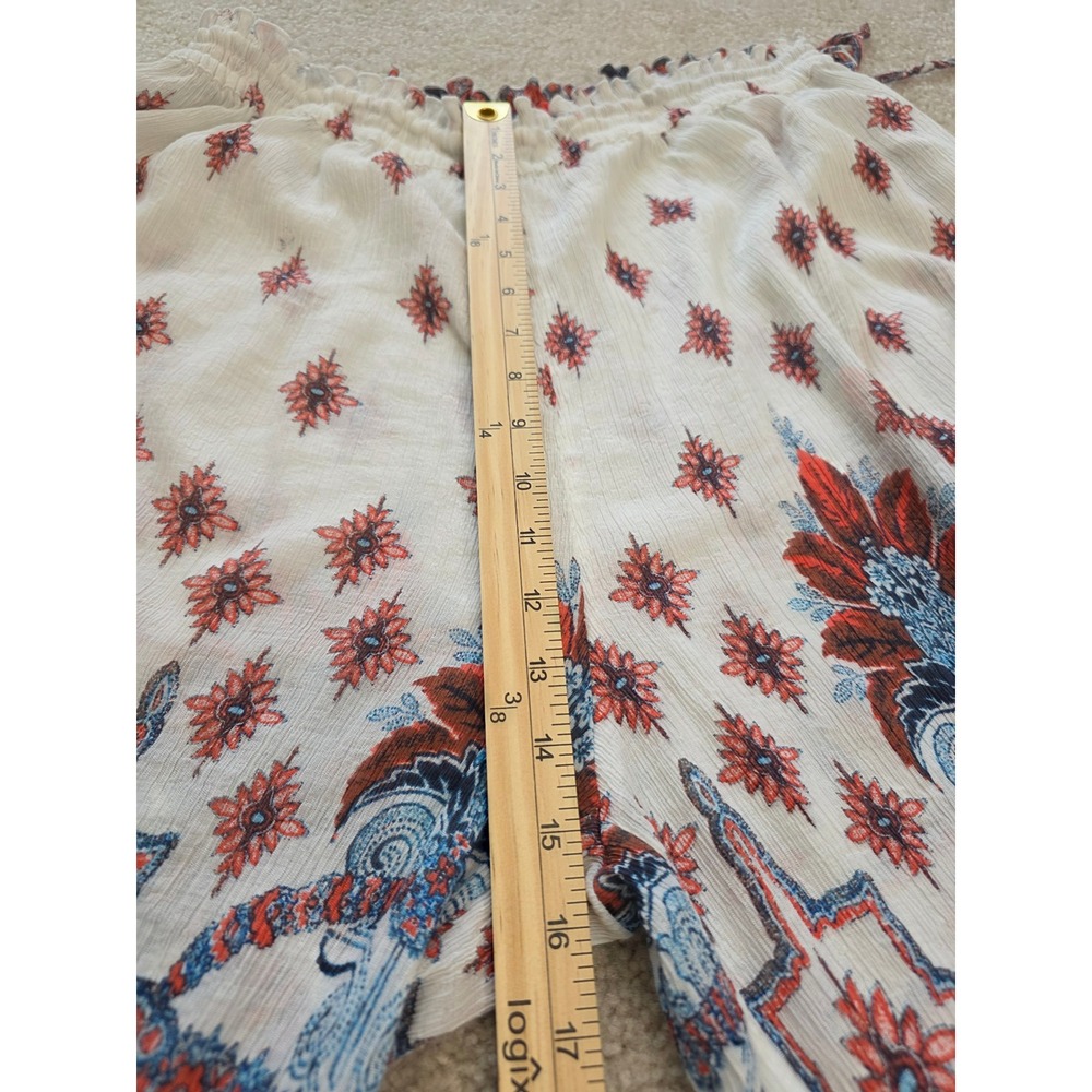 Free People Boho Paisley Wide Leg Palazzo Pants Red Blue Cream Gauze Large - Picture 7 of 10